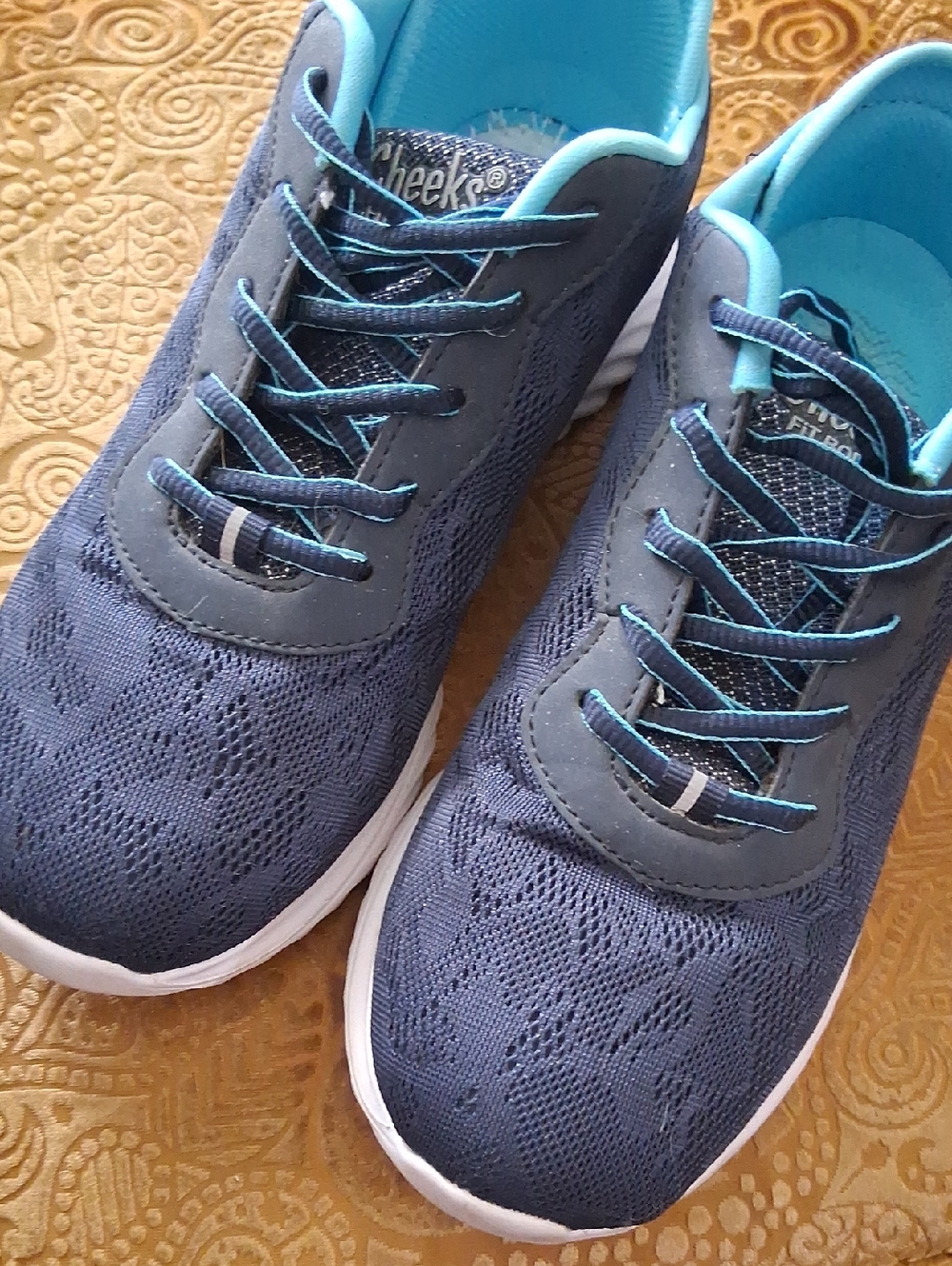 Cheeks FIT BODY Breathable Navy Blue Women's Athletic Sneakers with Aqua Trim